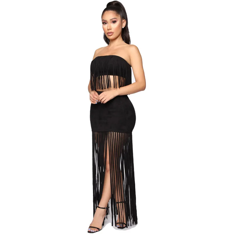 

backless dress two piece set fringe dress robe femme plus size women clothing vestidos jurken sexy kleider sukienka fashion