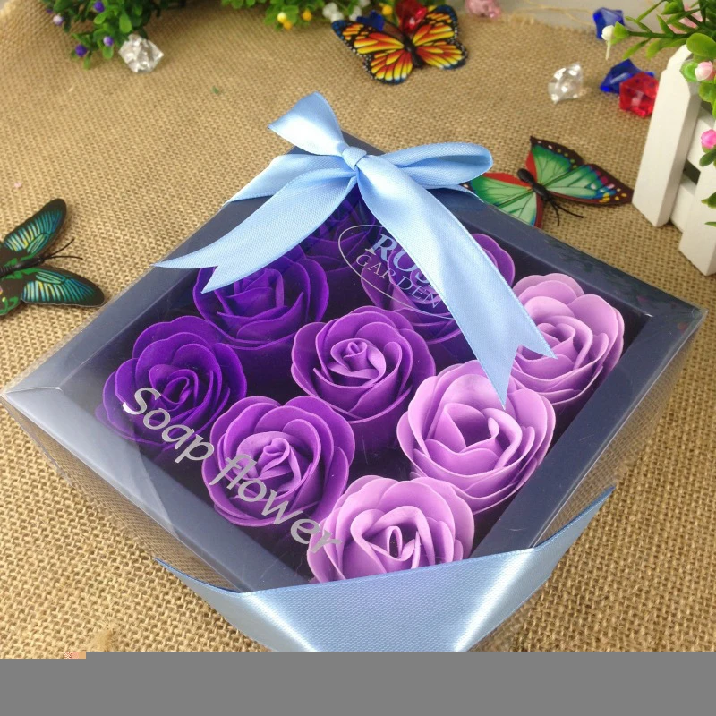 9 головы/коробка романтическая роза мыло для купания Свадьба День Святого Валентина подарок искусственный цветок ручной работы мыло с лепестками украшения - Цвет: purple