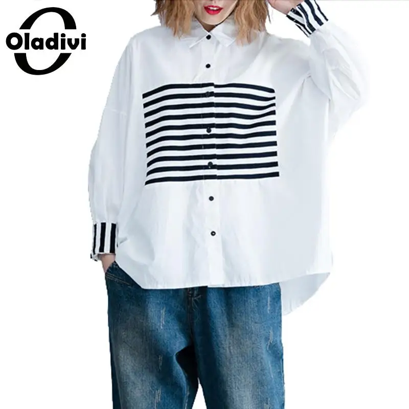 

Oladivi Plus Size Women Fashion Print OL Offical Blouses Lady Casual Loose Top Tees Summer Office Work Shirt Female Tunic Blusas