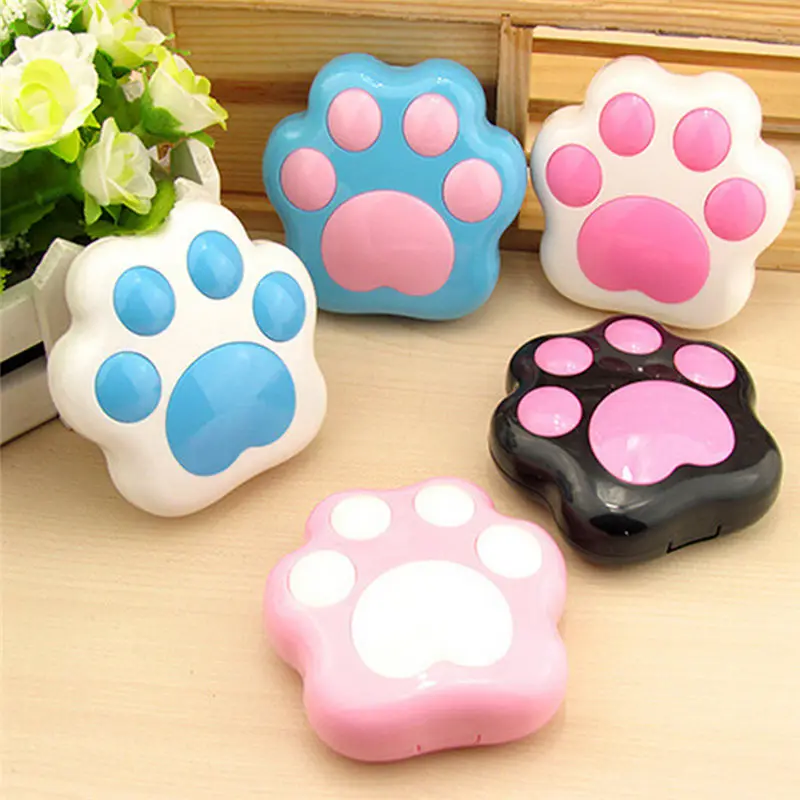 

1Pcs Cartoon Cute Plastic Dog Cat Paw Contact Lens Case Mini Contact Lenses Box Container Holder With Mirror Random color
