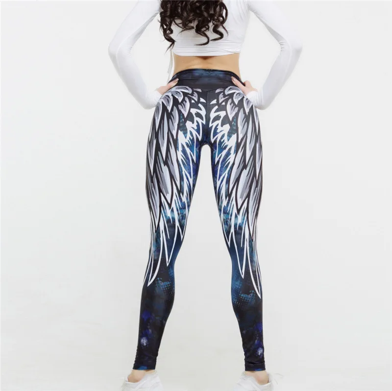 

2018 new Push Up Women Fitness Leggings Wing Print HIgh Waist Elastic 3D Graffiti Sporting Pants for Female Workout Leggings