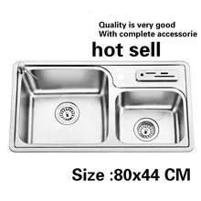 Бытовой vogue кухня двойной паз раковина прочный 304 нержавеющая сталь мыть блюда Большой Лидер продаж 800x440 мм