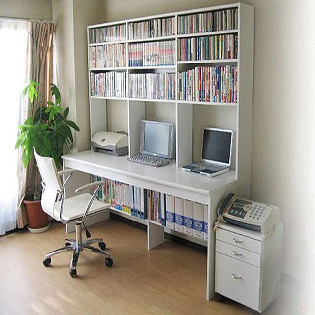 Stylish simplicity Double computer desk bookcase combination home