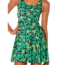 Fashion 1020 Sexy Girl Women Summer green weeds leaf 3D Prints Vest Reversible Sleeveless Skater Pleated Dress