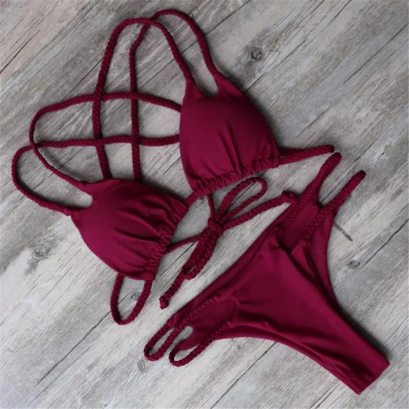 

Sexy bikini Women Push Up Padded Brazilian Bikini Set Solid Bandage Swimwear Beach Bathing Suit Beach Wear Bandage bikinis Women