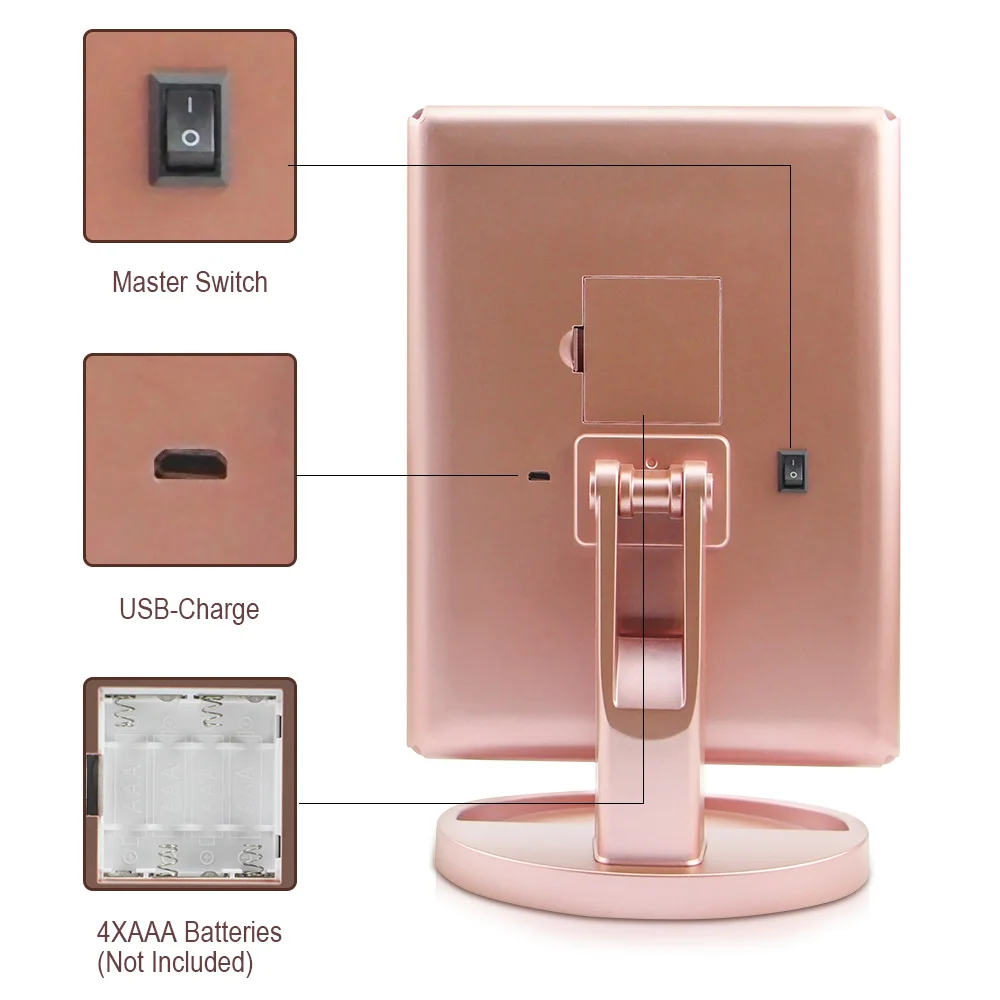 Зеркало для макияжа с 22 лампами светодиодный настольный макияж 1X/2X/3X/10X увеличительное зеркало 3 Складные регулируемые зеркала сенсорный экран