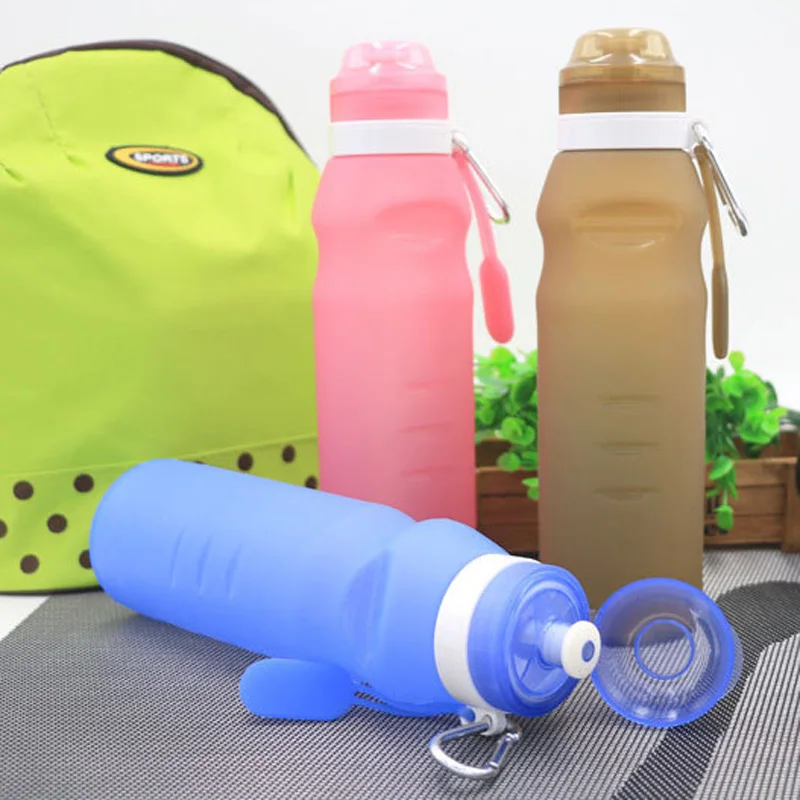 600 мл силиконовые путешествия спортивные складные бутылки для воды Открытый Велоспорт портативная бутылка для воды с подвесным кольцом-4