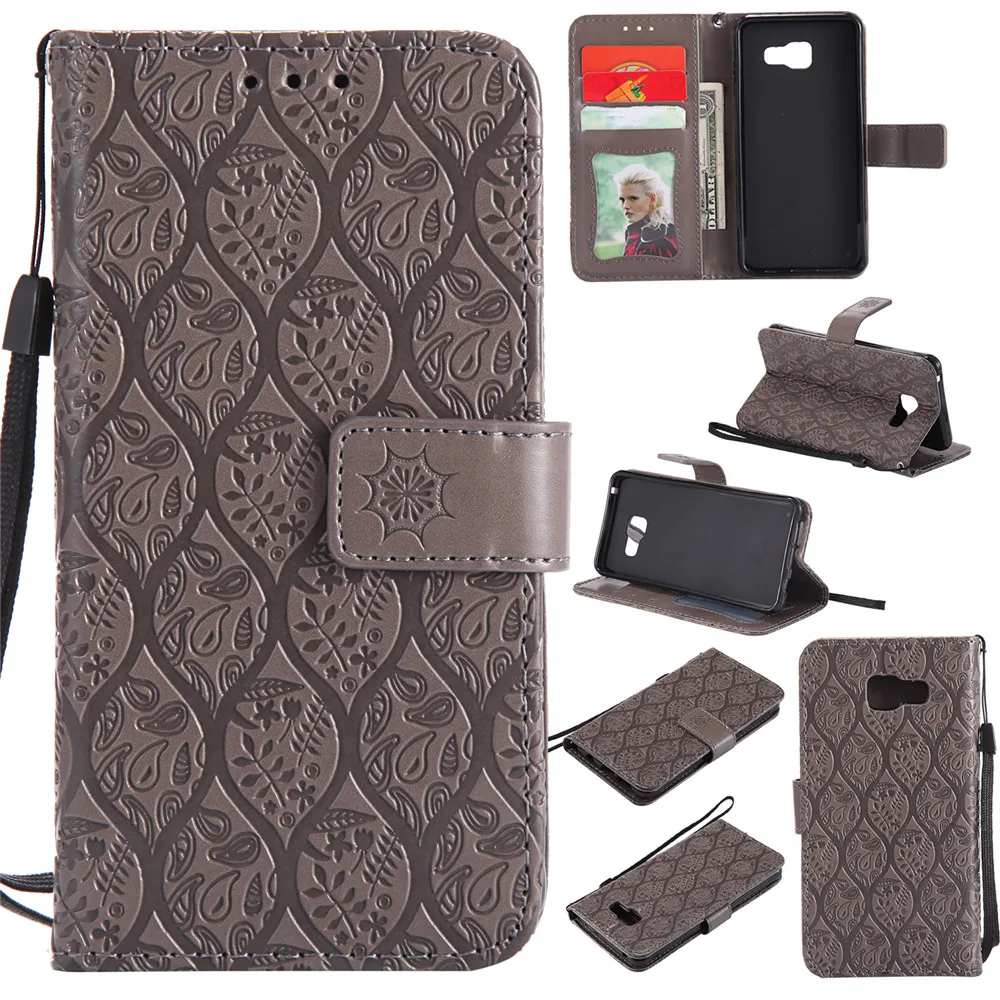 

3D Embossed Rattan Flowers Flip Case For Samsung Galaxy A3 2016 PU Leather Silicone Luxury Wallet Holster Cover For Samsung A310