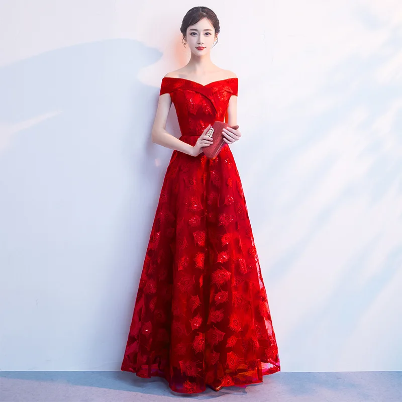 Бордовый китайский Восточный с открытыми плечами Короткие свадебные женские Сексуальные Cheongsam элегантное вечернее платье платья