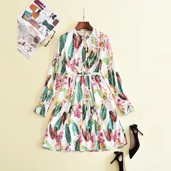 

Europe And United States Spring Summer 201 New Women Long Sleeve Printed Fashion Dress For Lady Clothes