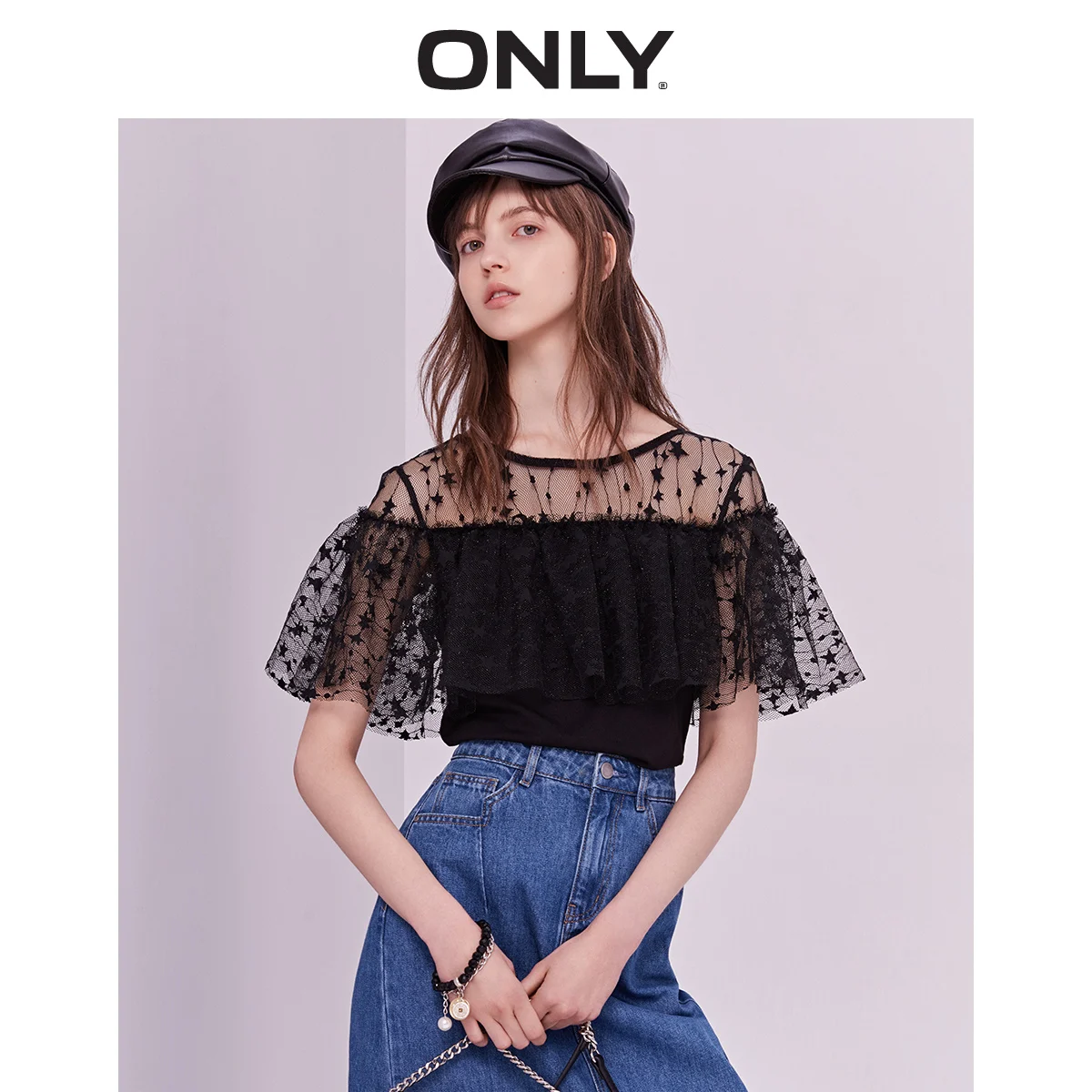 

ONLY Spring and Summer Women's Short-sleeved Gauzy T-shirt |119101637