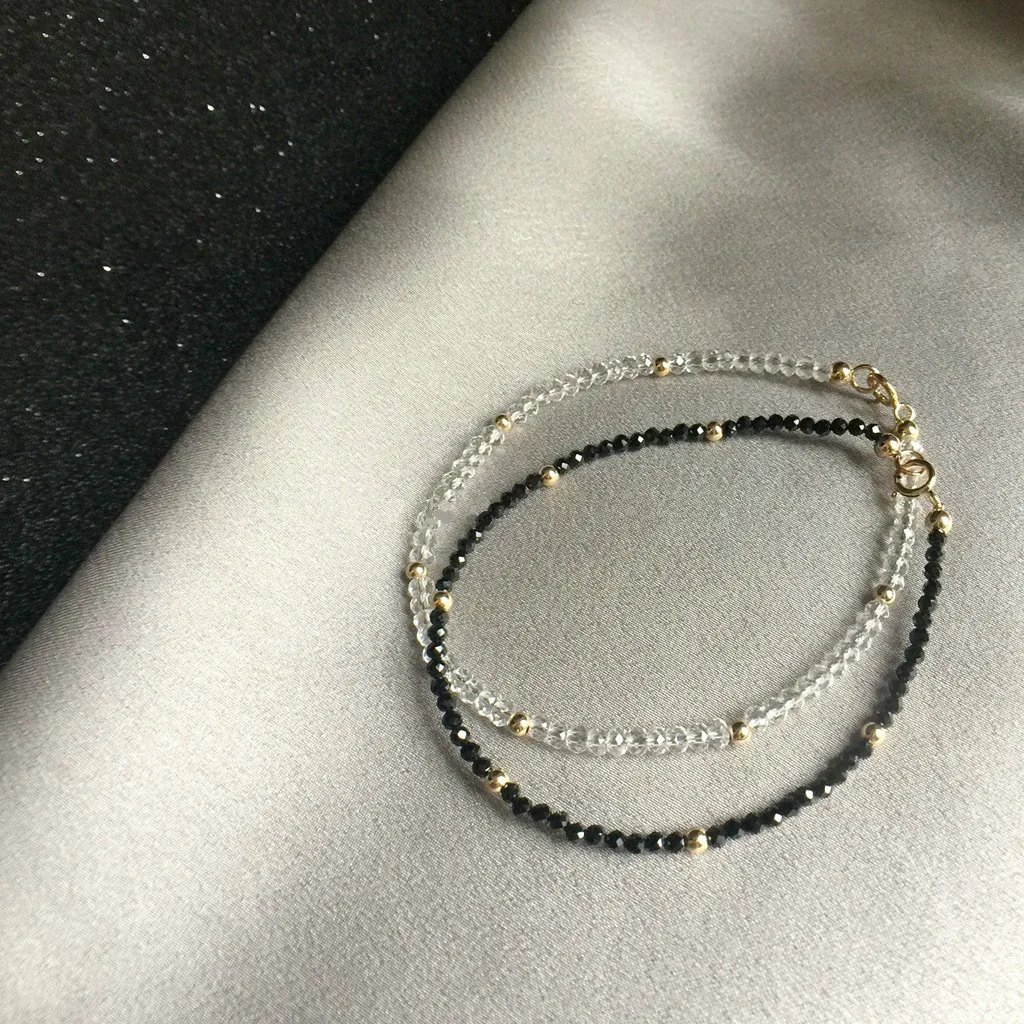 2 шт./компл. бисером двойной ручной цепи женский черно-белый кристаллический браслет для Для женщин Модные украшения простой Стиль подарок