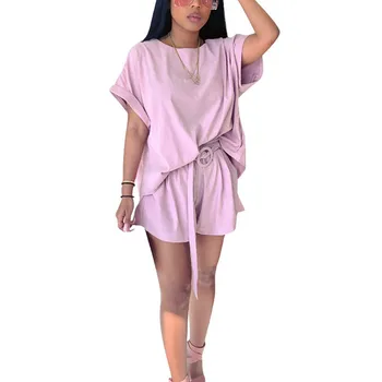 

Hot Sale 2019 Summer Solid Two Piece Set Women Fashion Batwing Sleeve T-Shirt Straight Pants Loose Suits Female Casual Outfits