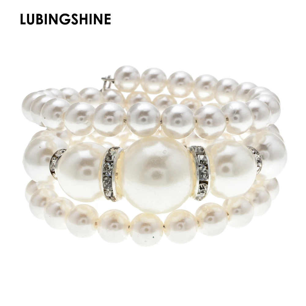 

LUBINGSHINE Imitation Pearls CCB Bangles for Women Adjustable Layering Bracelets Jewelry Valentine's Day Mujer Pulsera JJAL B754