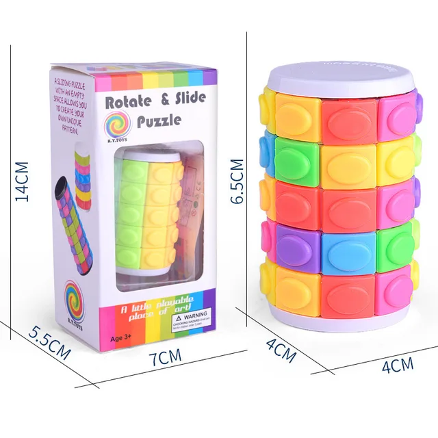 5th Order 3D Rotate And Slide Stress Cube Puzzle Toy Rainbow Color Cylinder Sliding Puzzle For Autism And Stop Stress 6