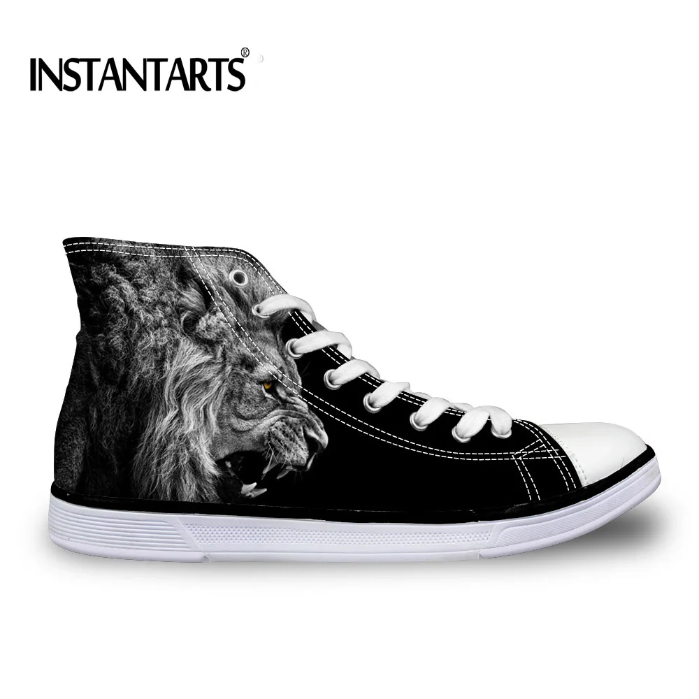 

INSTANTARTS 2018 Spring Men's Lace-up Vulcanize Canvas Shoes 3D Tiger Print Student Goy Man High Top Shoes New Zapatillas Male