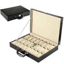 24 Grids Black Leather Watch Box High Quanlity Fashion Display Watch Boxes New Rectangle Storage Box A014