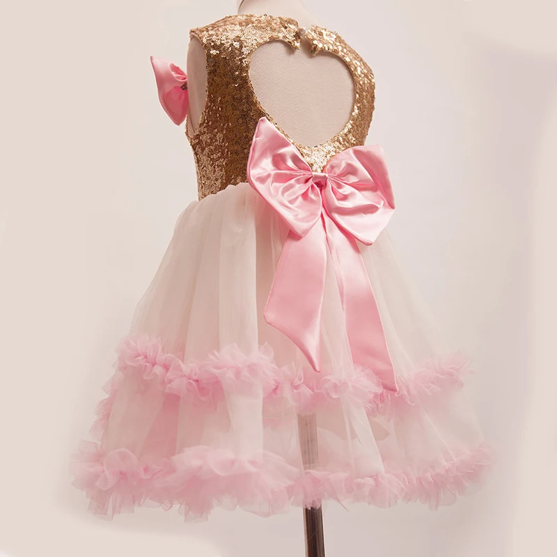 hot sale Summer Style white Pink Tulle Girls Dress With Exquisite sequin Top backless Kids toddler Children Wear | Детская одежда и