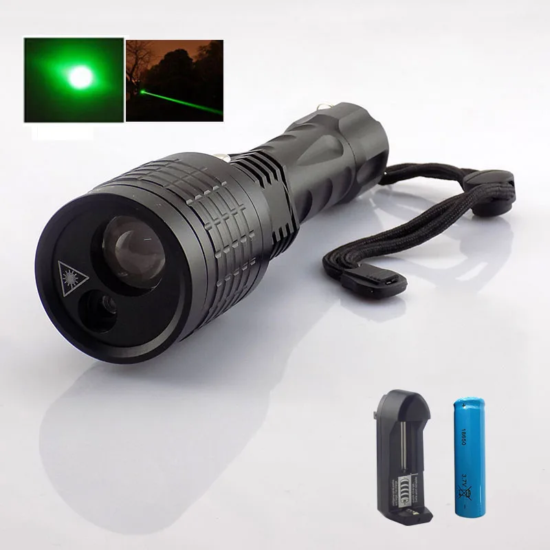 

2 In 1 Led Flashlight With Green Laser Pointer Lazer Light Search Led Light 800 Lumen Led Flash Light Lamps For Hunting Fishing