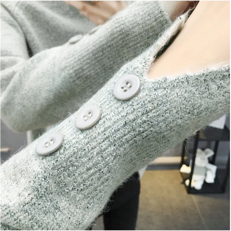 Осенне-зимний женский вязаный свитер, пуловер с высоким воротником и длинным рукавом, свободный плотный свитер, Женский Теплый джемпер, мода 2472