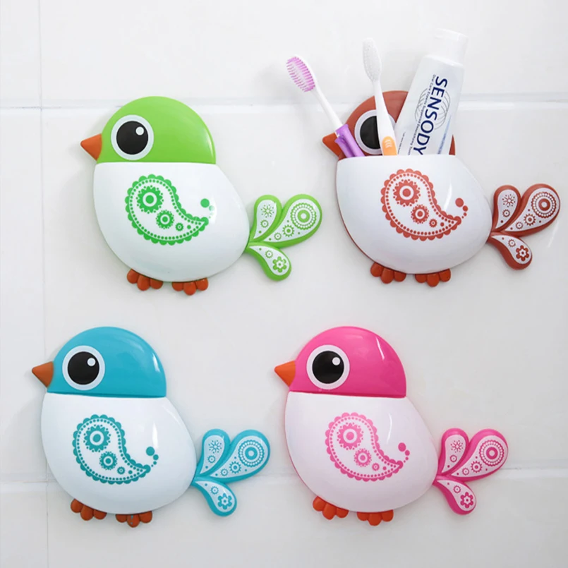 Happy Bird Toothbrush Holder Suction bird Wall Bathroom Products Family