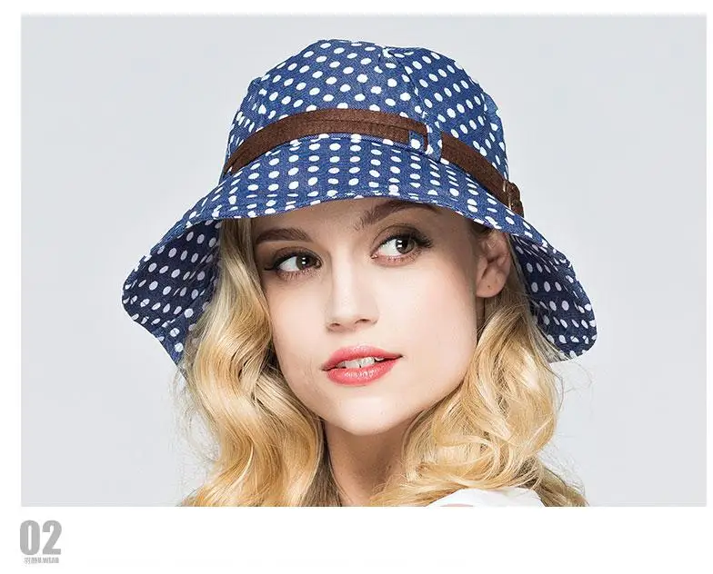 Шляпа для женщин Лето Новая мода Повседневные в горошек ведро шапки женский ремень из ПУ УФ шляпа британская складная шляпа