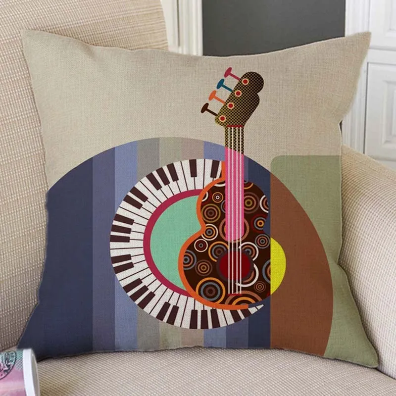Nordic Abstract Geometric Musical Instruments Home Decor Pillow Case Music Notes Piano Keyboard Sax