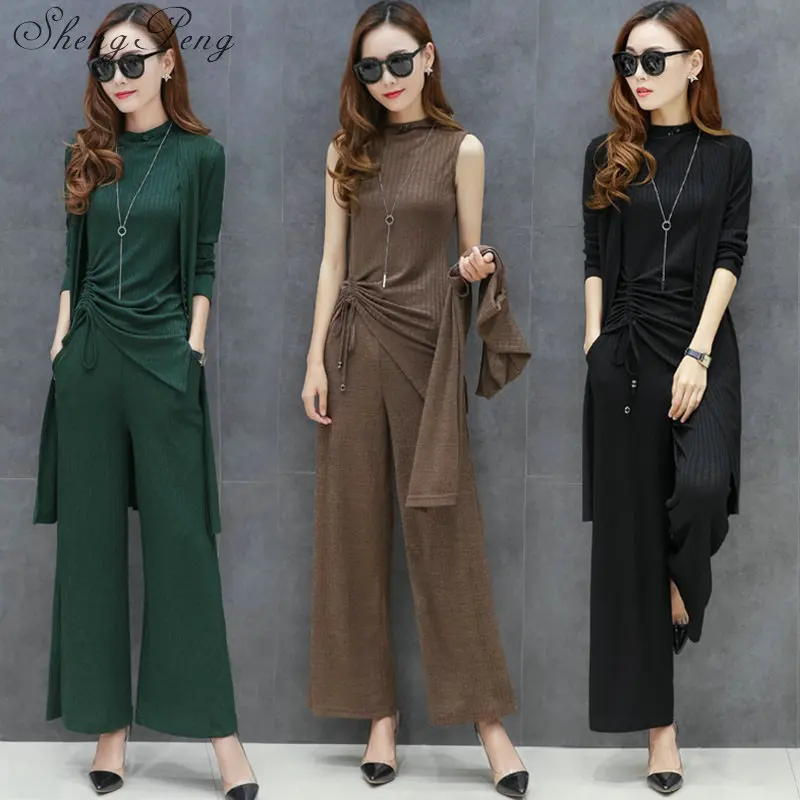 

2018 New autumn pantsuit elegant pantsuit women solid color pants suit long sleeve cardigan womens 3 piece pant suit CC061
