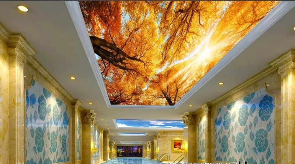 

Custom 3d ceiling murals wallpaper for walls for ciling bedroom Autumn forest scenery non-woven 3d wallpaper for ceiling