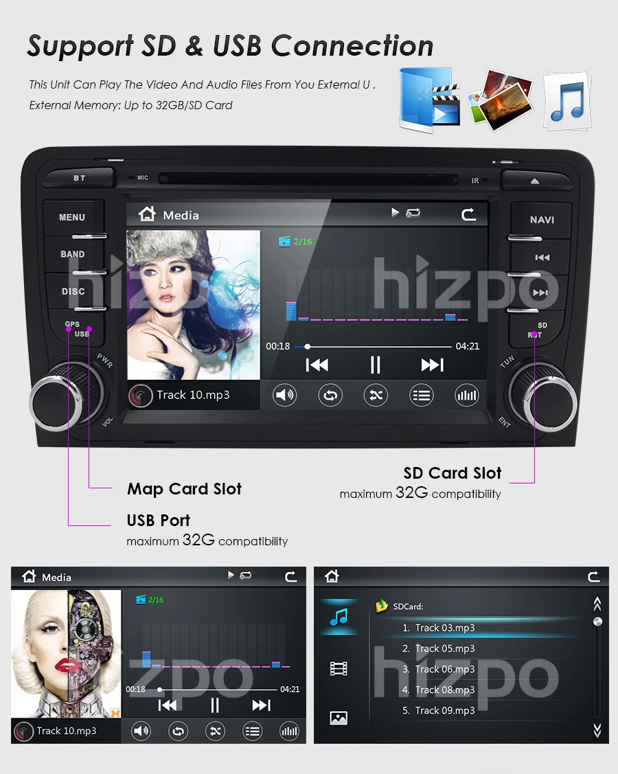 HIZPO " сенсорный экран автомобильный CD dvd-плеер стерео радио gps Навигация Audi A3 S3 SWC RDS DVBT TPMS DAB+ BT CAM-IN Карта SD USB камера