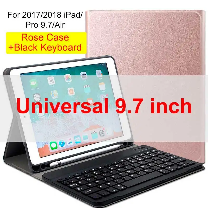 Для iPad Air 2 Чехол для iPad 9,7 //Mini 123/Mini 4/Pro 9," чехол с клавиатурой беспроводной Bluetooth умный кожаный чехол для планшета - Цвет: 9.7Rose Black