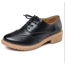 Хороший Лоферы для женщин Женская обувь в британском стиле ретро Пояса из натуральной кожи Обувь мелкой Женская обувь на платформе обувь на плоской подошве и на шнурках плюс Размеры 25–61 p1e25