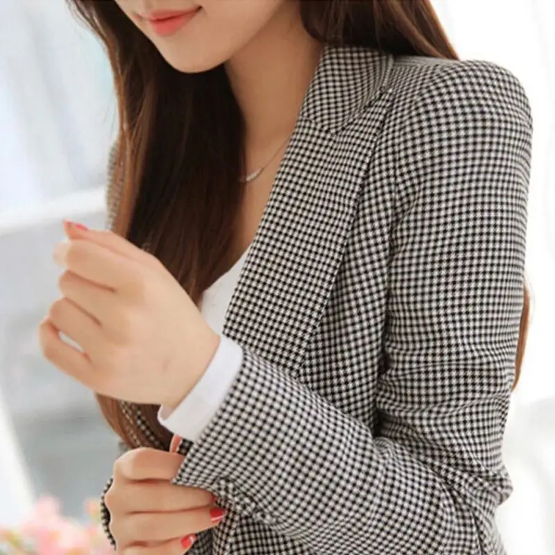 Women Plaid Long Sleeve Blazers Plus Size Formal Jackets Suit Ladies Work Wear Casual Outerwear