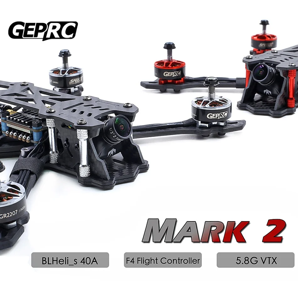 

GEPRC Mark2 FPV Brushless RC Racing Drone Quadcopter with 230mm 40A BLHeli_s 600TVL Full 3K Carbon Fiber BNF PNP