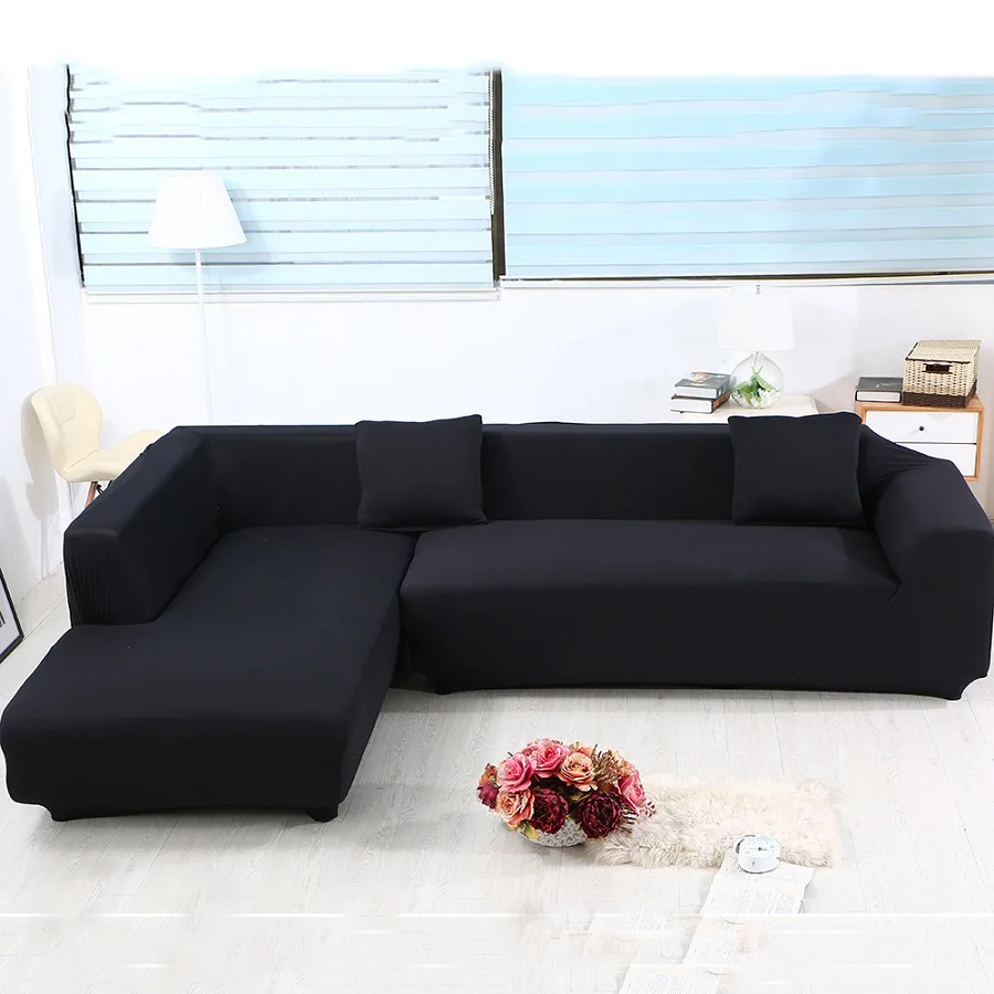 8 цветов чехлы для диванов L форма 2 шт(3+ 3 сиденья) Slipcover стрейч четыре сезона чехлы для диванов мебель протектор чехол из полиэстера - Цвет: Black