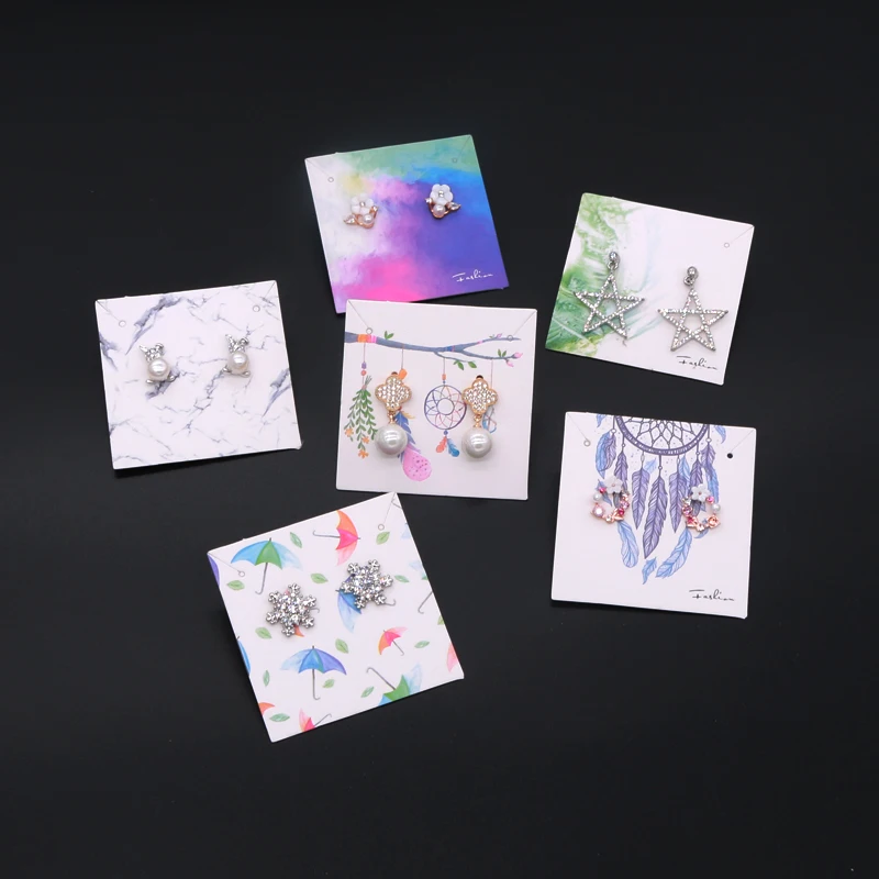 

50Pcs 6x6cm Colorful Jewelry Card Paper Earring Cards Favor Ear Studs Earrings Necklace Display Packaging Card Can Custom Logo