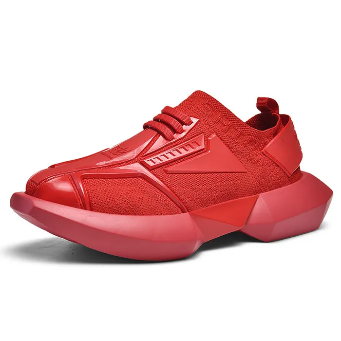 Red Sneakers VSIOVRY/Новинка года; модная мужская повседневная обувь; эластичные трикотажные дышащие кроссовки; обувь для папы; удобные Прогулочные кроссовки для мужчин - Цвет: Red Sneakers