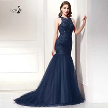 LORIE Party Evening Dress for Woman Navy Blue Mermaid Party Dresses Champagne Beaded Handmade Formal Dresses Actual Images