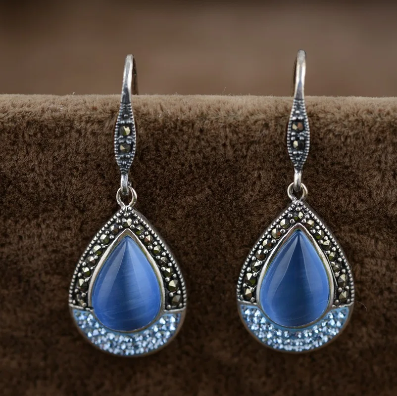 

Opal earrings S925 silver inlaid colored stones Thai silver earrings wholesale multicolor female models