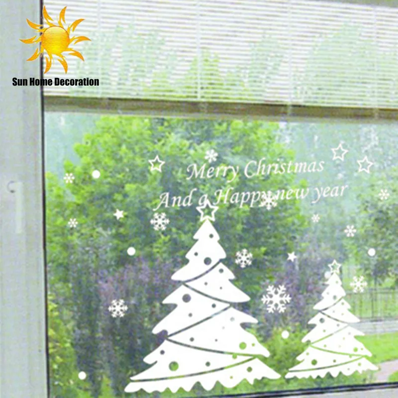 Счастливый год Рождество Снежинка Рождественская елка настенные наклейки магазин наклейки на окна стекло чайный магазин водонепроницаемые наклейки