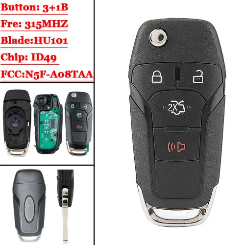 ЗАМЕНА Aftermarket Smart Remote Flip Key Keyless Entry Fob 315 МГц для Ford Fusion 2013- FCC ID: N5F-A08TAA