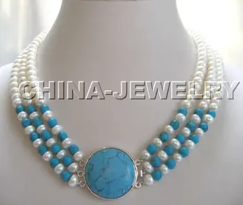 

Wholesale price 16new ^^^^Beautiful 3row 17-19" 8mm natural white freshwater pearl and stone necklace