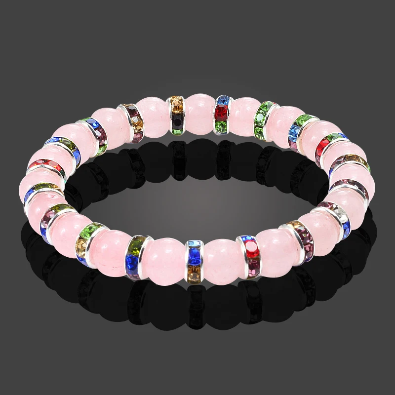 Высококачественный 11 цветов браслет с натуральным камнем браслеты с подвесками Розовый кристаллический камень для женщин мужчин Йога Эластичный 8 мм браслеты ювелирные изделия