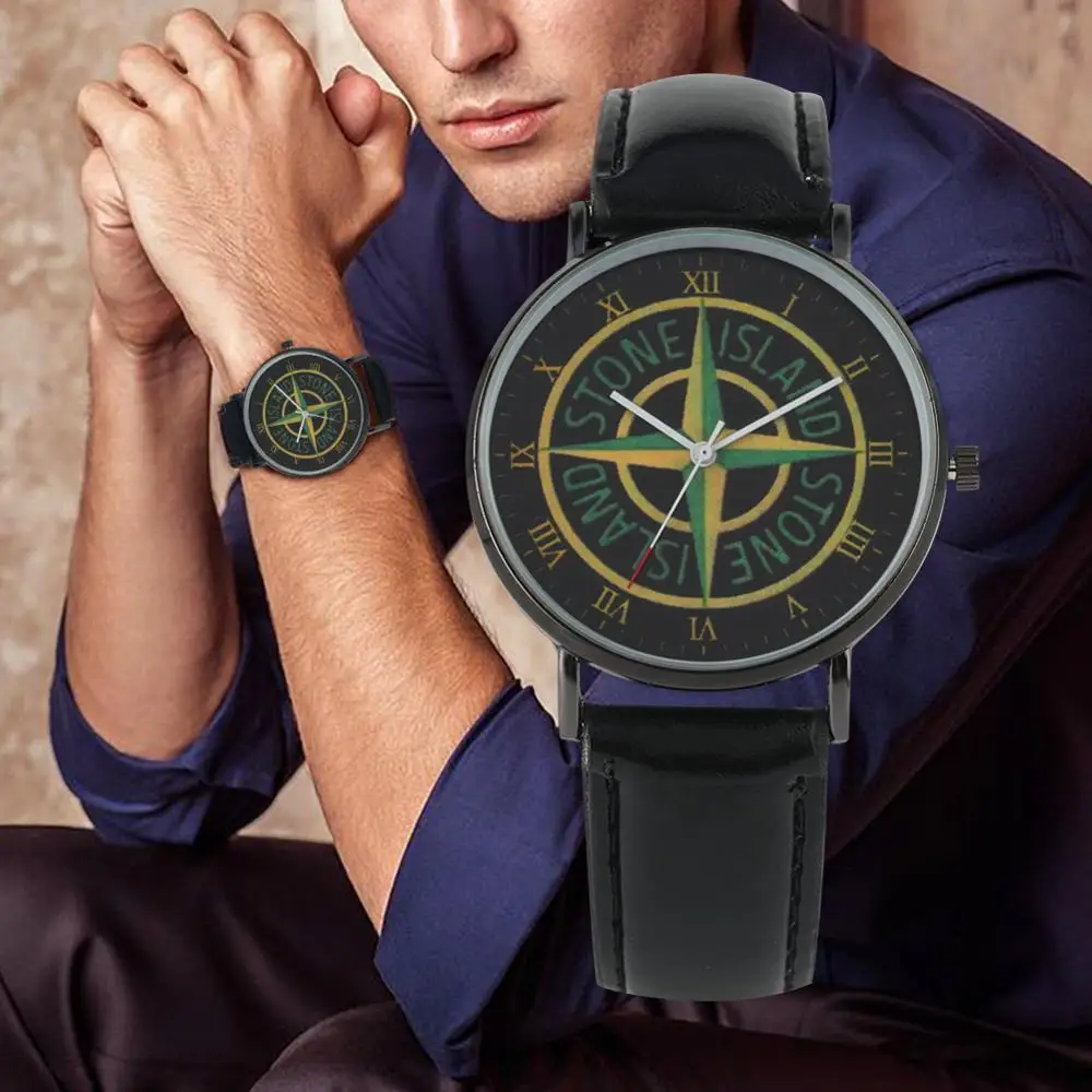 

Quartz Watch Men Fashion Casual Men Watches Unique Compass Pattern Dial PU Leather Band Timepieces Roman Numeral Wristwatch Male