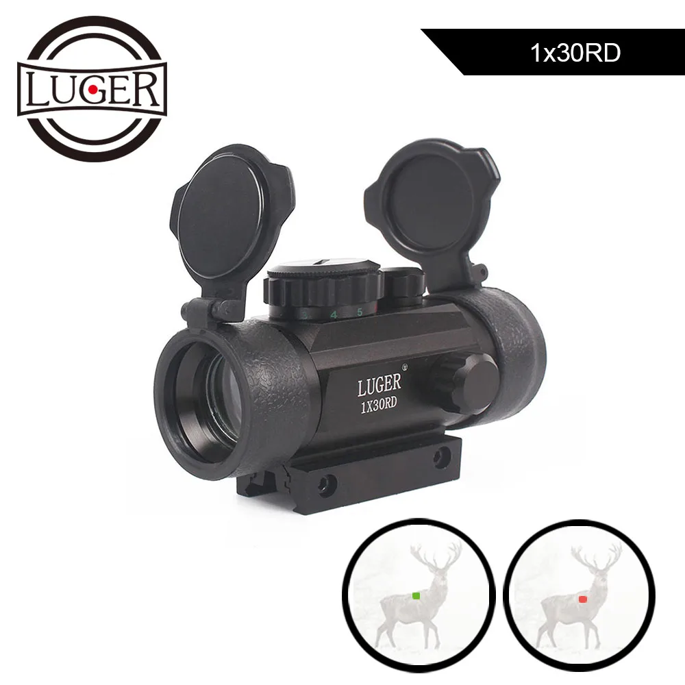 لوغر التكتيكية 1X30 الأحمر الأخضر نقطة بندقية Riflescope التصوير المجسم البصريات البصر الصيد نطاق 11 مللي متر 20 مللي متر تتوافق السكك الحديدية ل بند...