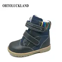 Children Winter Fur Boots Shoes Boys Flat Black Boots Stiff Back Heel Genuine Leather Orthopedic Shoes For Kids