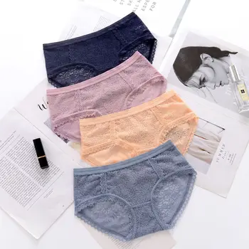 

Lace Women Underwear 2019 New Fashion Comfortable Transparent Sexy Traceless Low Waist Jacquard Mesh Perspective Briefs Women