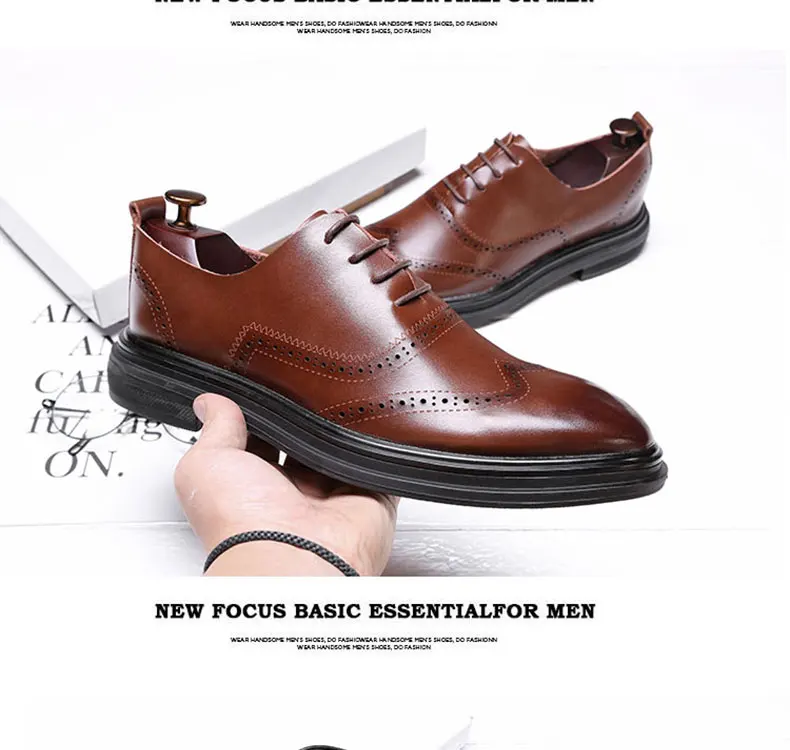 Misalwa/Мужские модельные туфли с перфорацией типа «броги»; дышащая Повседневная Деловая кожаная обувь на шнуровке; элегантная мужская Свадебная обувь в британском стиле