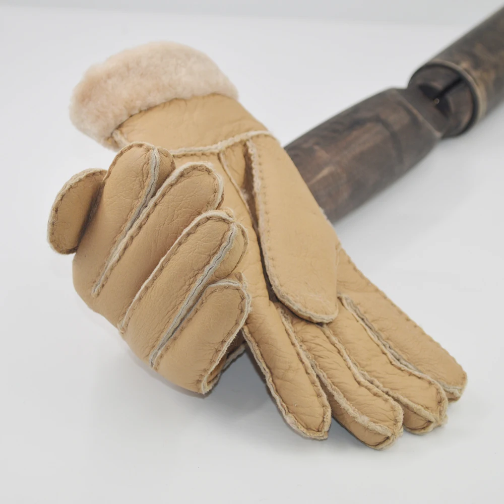 Women New Designer Real Sheepskin Leather Wool Fur Gloves Lovely Girls Sheepskin Leather Very Warm Winter Gloves Mittens