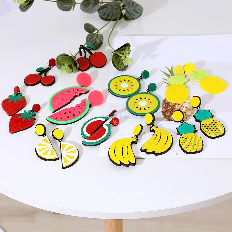 

Cute Pineapple Cherry Lemon Fruit Earrings For Women Korean Style Fashion Resin Acrylic Drop Earring Ladies Big Hanging Earring